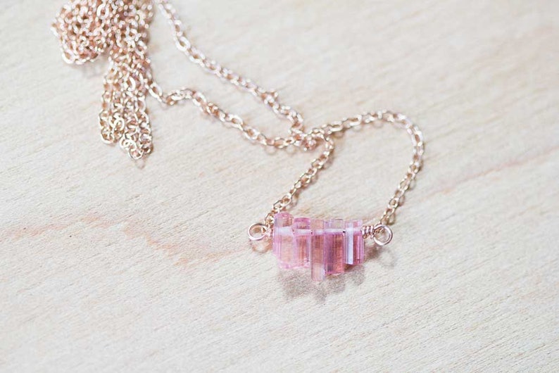 Tiny Pink Tourmaline Crystal Necklace on Sterling Silver, Oxidized Silver or Rose Gold Filled Chain, Delicate Raw Tourmaline Jewelry