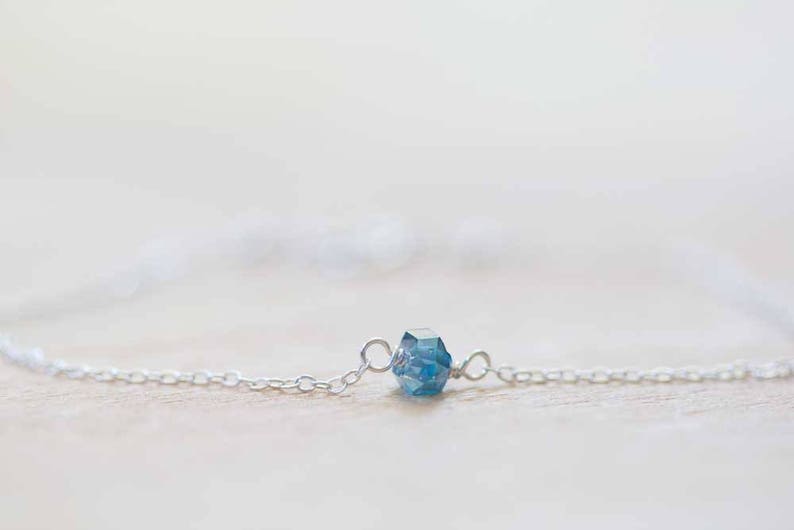 Tiny Aqua Aura Diamond Quartz Bracelet on Gold Filled or Sterling Silver Chain, Delicate Chain Bracelet, Oxidized Sterling Rose Gold Fill