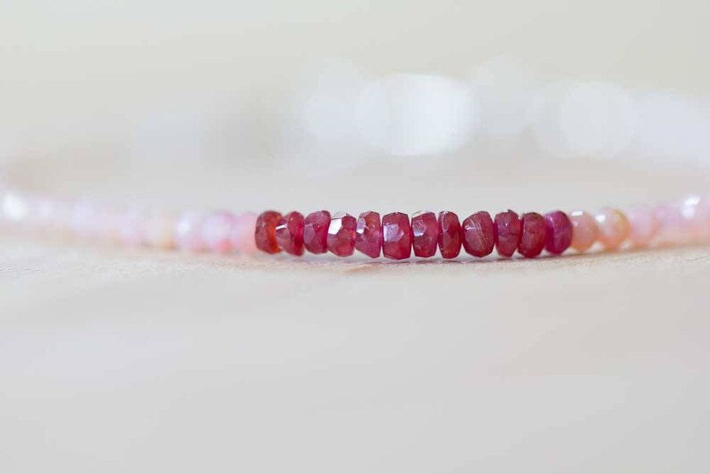 Pink Opal & Ruby Bracelet, Delicate Beaded Multi Gemstone Bracelet, Red and Pink Genuine Gemstone Jewelry, October July Birthstone