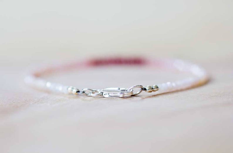 Pink Opal & Ruby Bracelet, Delicate Beaded Multi Gemstone Bracelet, Red and Pink Genuine Gemstone Jewelry, October July Birthstone
