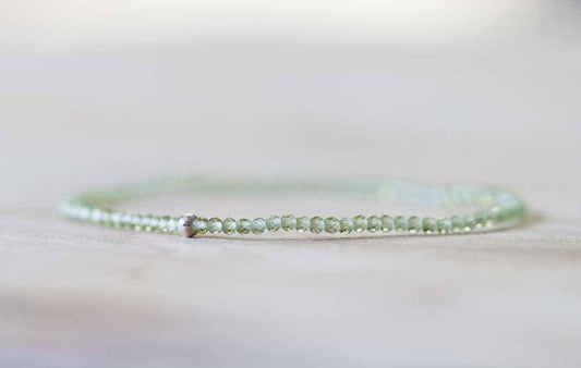 Peridot Stretch Bracelet, Ultra Delicate Beaded Peridot Elastic Jewelry, August Birthstone, Single or Double or Triple Wrap