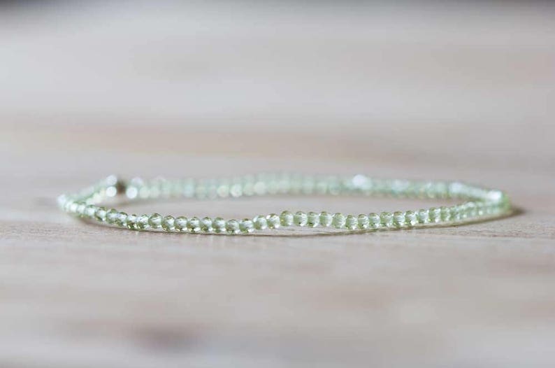 Peridot Stretch Bracelet, Ultra Delicate Beaded Peridot Elastic Jewelry, August Birthstone, Single or Double or Triple Wrap