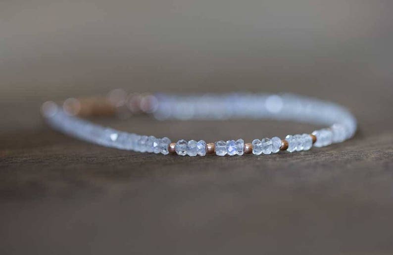 Moonstone Bracelet with Rose Gold Filled or Sterling Silver, Beaded Rainbow Moonstone Jewelry, White Gemstone Stacking, June Birthstone