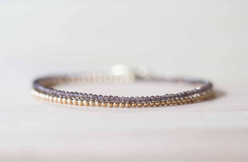 Smoky Quartz Bracelet with Rose Gold Fill or Sterling Silver, Delicate Double Wrap Gemstone Bracelet, Smokey Quartz Jewelry, Choker Necklace