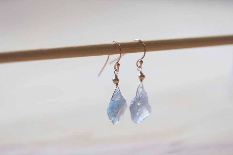 Rough Labradorite Earrings, Raw Blue Gray Gemstone Dangle Earrings, Sterling Silver or Rose Gold Filled