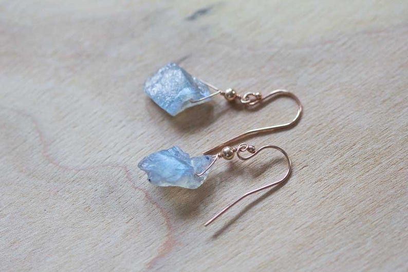 Rough Labradorite Earrings, Raw Blue Gray Gemstone Dangle Earrings, Sterling Silver or Rose Gold Filled
