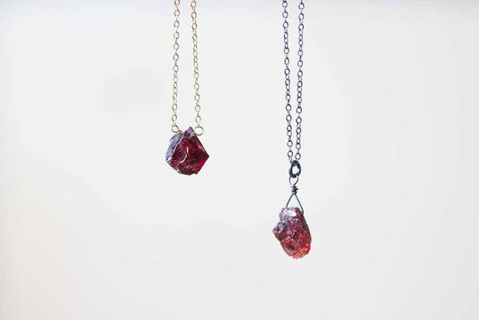 Small Raw Garnet Necklace on Gold Filled, Oxidized Sterling or Sterling Silver Chain, Rough Gemstone Crystal, January Birthstone Pendant