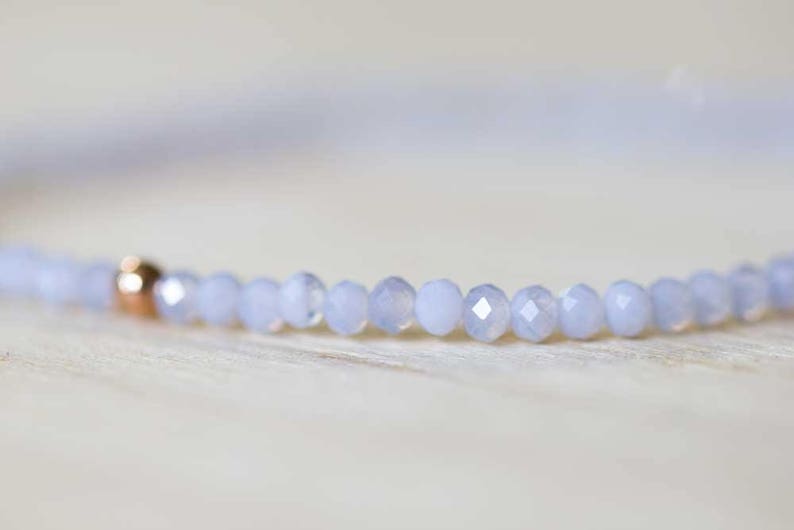Blue Chalcedony Stretch Bracelet, Beaded Delicate Blue Elastic Stacking Bracelet, Blue Lace Agate Jewelry