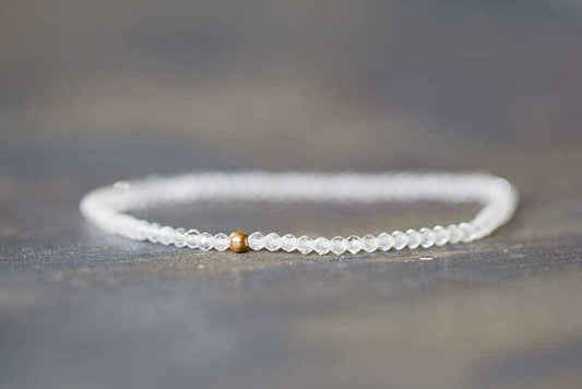 Clear Quartz Stretch Bracelet, Beaded Delicate Crystal Quartz Jewelry, Elastic Stacking Bracelet, April Birthstone