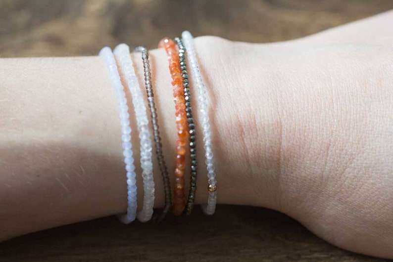 Clear Quartz Stretch Bracelet, Beaded Delicate Crystal Quartz Jewelry, Elastic Stacking Bracelet, April Birthstone