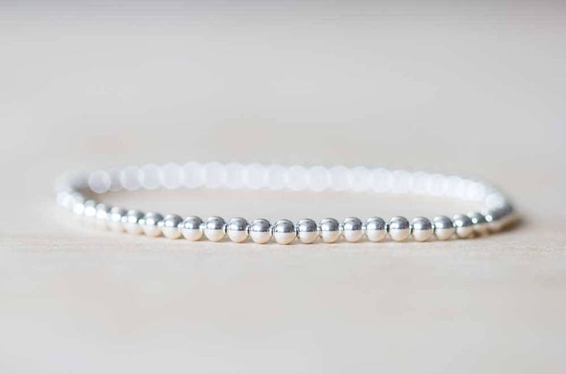 Sterling Silver Beaded Bracelet, Skinny Delicate Bracelet, Sterling Silver Stacking Minimal Jewelry, 2mm or 3mm Beads, Stretch Elastic