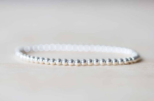 Sterling Silver Beaded Bracelet, Skinny Delicate Bracelet, Sterling Silver Stacking Minimal Jewelry, 2mm or 3mm Beads, Stretch Elastic