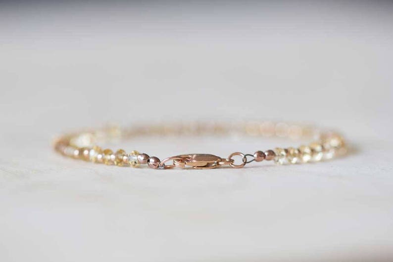 Citrine Bracelet with Rose Gold Fill or Sterling Silver, Delicate Gemstone Beaded Stacking Bracelet, Citrine Jewelry, November Birthstone