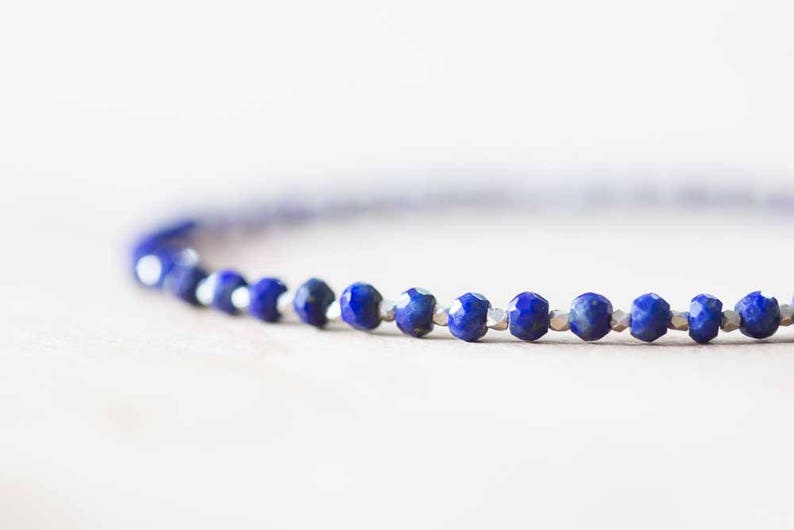 Lapis Bracelet with Rose Gold Fill or Sterling Silver, Stacking Layering Beaded Gemstone Jewelry, Lapis Lazuli Faceted Blue Gemstone