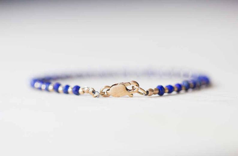 Lapis Bracelet with Rose Gold Fill or Sterling Silver, Stacking Layering Beaded Gemstone Jewelry, Lapis Lazuli Faceted Blue Gemstone