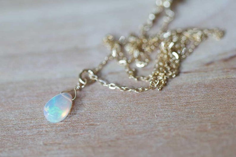 Tiny Opal Pendant on Rose Gold Filled, Oxidized Sterling or Sterling Silver Chain, Delicate Welo Opal Necklace, Genuine Opal Layering