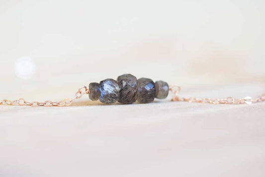 Gray Moonstone Bar Necklace on Oxidized Sterling, Sterling Silver, Yellow or Rose Gold Filled Chain, Delicate Gemstone Layering Jewelry