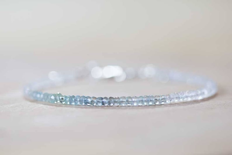 Aquamarine & Moonstone Bracelet, Delicate Shaded Aquamarine Bracelet, Rainbow Moonstone Jewelry, Sterling Silver Rose Gold Fill