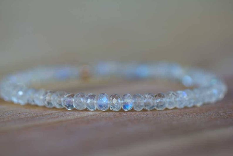Rainbow Moonstone Stretch Bracelet, Beaded Elastic Jewelry, June Birthstone Gift