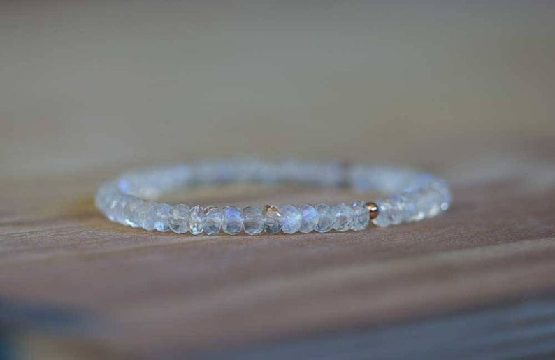 Rainbow Moonstone Stretch Bracelet, Beaded Elastic Jewelry, June Birthstone Gift