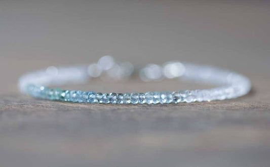 Aquamarine & Moonstone Bracelet, Delicate Shaded Aquamarine Bracelet, Rainbow Moonstone Jewelry, Sterling Silver Rose Gold Fill