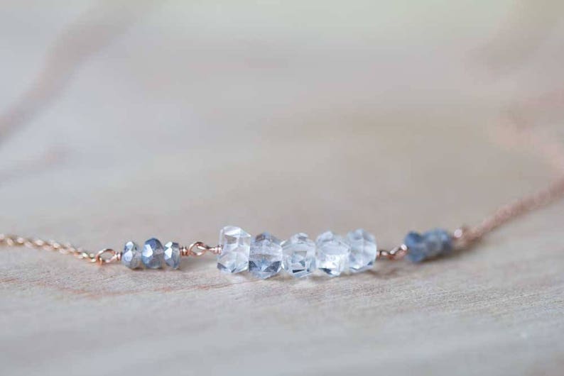 Delicate Quartz Crystal Necklace on Rose Gold Filled or Sterling Silver Chain, Herkimer Diamond Type Crystal Necklace, April Birthstone
