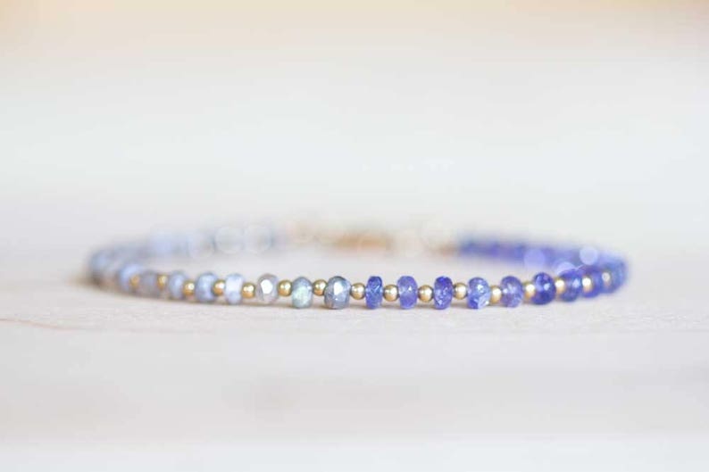 Labradorite & Tanzanite Bracelet with Rose Gold Fill or Sterling Silver, Dainty Natural Gemstone Jewelry