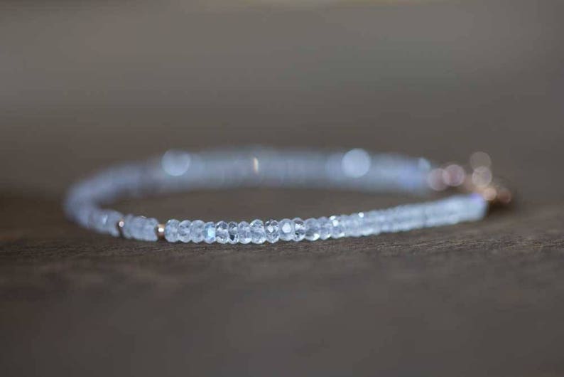 Moonstone Bracelet with Rose Gold Filled or Sterling Silver, Beaded Rainbow Moonstone Jewelry, White Gemstone Stacking, June Birthstone
