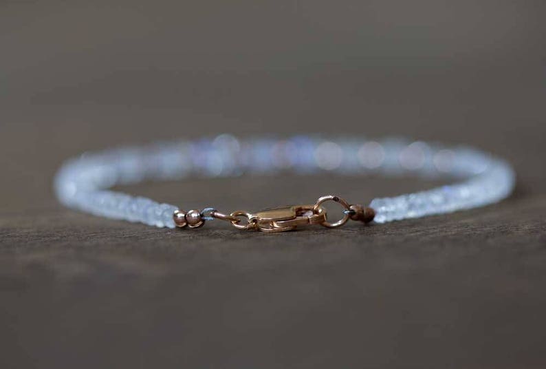 Moonstone Bracelet with Rose Gold Filled or Sterling Silver, Beaded Rainbow Moonstone Jewelry, White Gemstone Stacking, June Birthstone