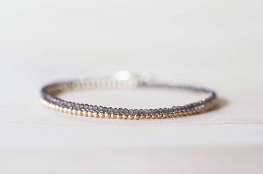 Smoky Quartz Bracelet with Rose Gold Fill or Sterling Silver, Delicate Double Wrap Gemstone Bracelet, Smokey Quartz Jewelry, Choker Necklace