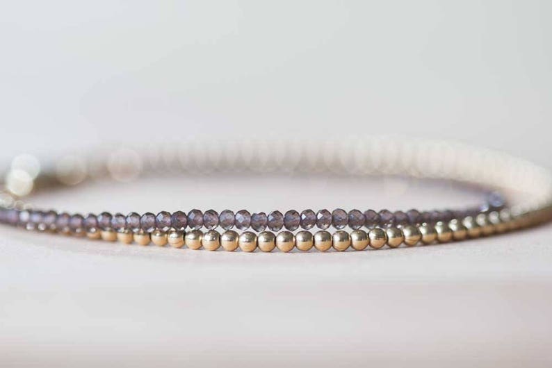 Smoky Quartz Bracelet with Rose Gold Fill or Sterling Silver, Delicate Double Wrap Gemstone Bracelet, Smokey Quartz Jewelry, Choker Necklace
