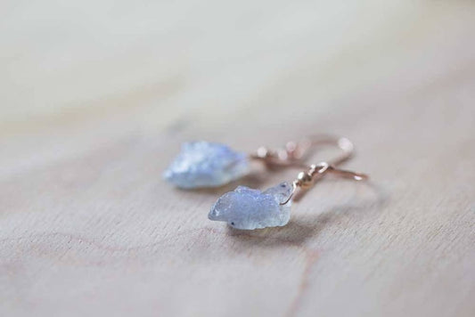 Rough Labradorite Earrings, Raw Blue Gray Gemstone Dangle Earrings, Sterling Silver or Rose Gold Filled