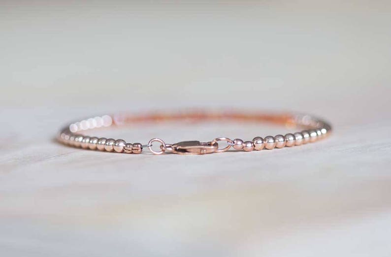 Padparadscha Bracelet with Rose Gold Filled or Sterling Silver, Delicate Orange Sapphire Bracelet, Beaded Genuine Sapphire Jewelry