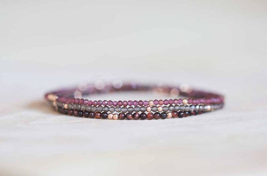 Smoky Quartz, Garnet and Tiger Eye Bracelet with Rose Gold Fill or Sterling Silver, Delicate Wrap Gemstone Bracelet, Smokey Quartz Jewelry