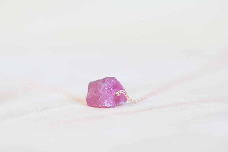 Rough Pink Tourmaline Necklace on Sterling Silver or Rose Gold Filled, Delicate October Birthstone Raw Crystal Jewelry
