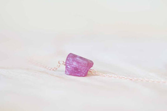 Rough Pink Tourmaline Necklace on Sterling Silver or Rose Gold Filled, Delicate October Birthstone Raw Crystal Jewelry