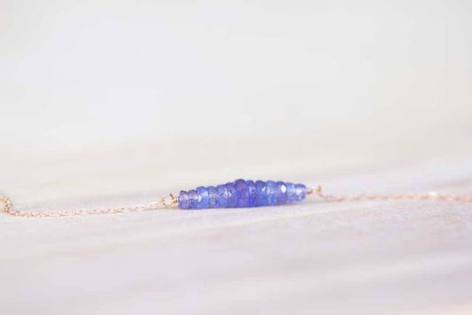 Tanzanite Bar Necklace on Rose Gold Filled, Oxidized Sterling or Sterling Silver Chain, Delicate December Birthstone Jewelry, Blue Gemstone
