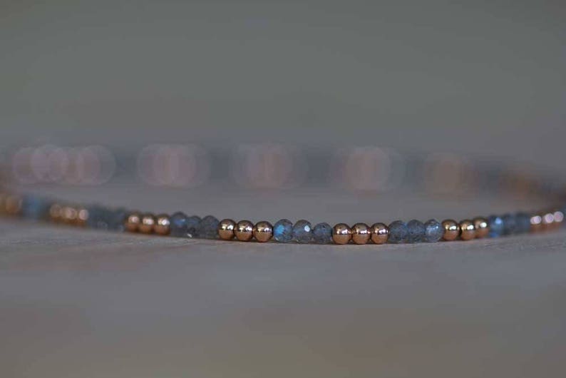 Labradorite Bracelet, Ultra Delicate Minimal Stacking Beaded Grey Gemstone Jewelry, Minimalist Super Skinny, Sterling Silver Rose Gold Fill