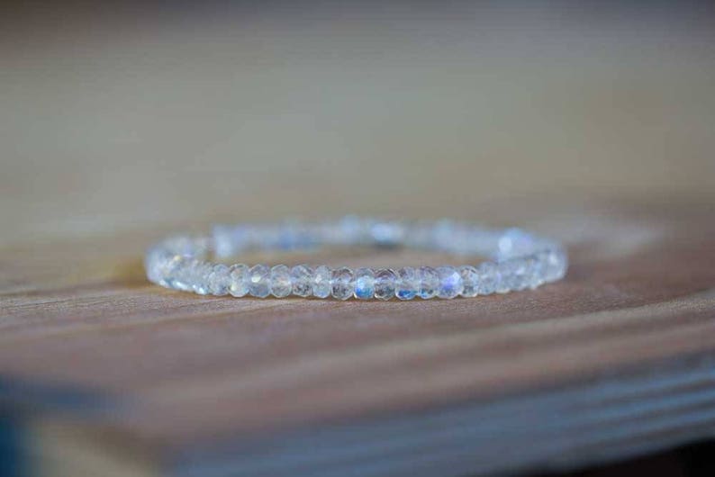 Rainbow Moonstone Stretch Bracelet, Beaded Elastic Jewelry, June Birthstone Gift