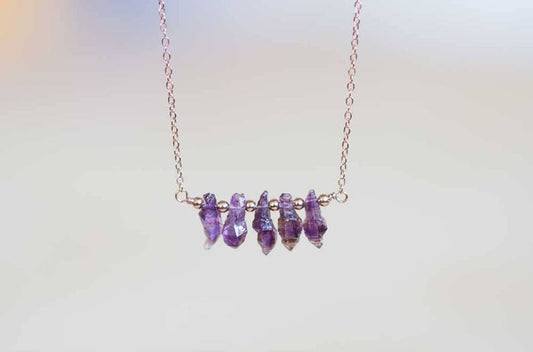 Amethyst Crystal Necklace on Rose Gold Fill or Sterling Silver Chain, Rough Raw Purple Gemstone Crystal Jewelry, February Birthstone