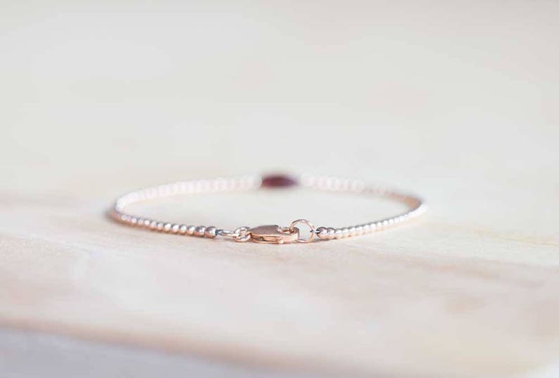 Garnet Bracelet with Rose Gold Fill or Sterling Silver Beads, January Birthstone Jewelry