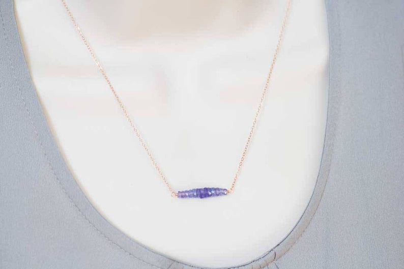 Tanzanite Bar Necklace on Rose Gold Filled, Oxidized Sterling or Sterling Silver Chain, Delicate December Birthstone Jewelry, Blue Gemstone