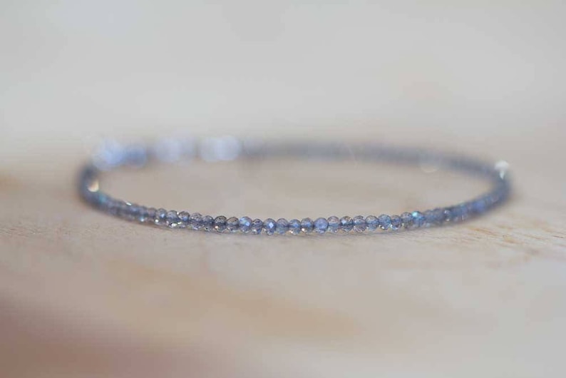 Dainty Labradorite Bracelet, Ultra Delicate Minimal Grey Gemstone Jewelry, Sterling Silver or Rose Gold Filled