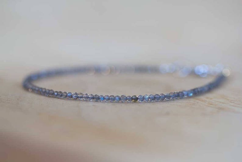Dainty Labradorite Bracelet, Ultra Delicate Minimal Grey Gemstone Jewelry, Sterling Silver or Rose Gold Filled