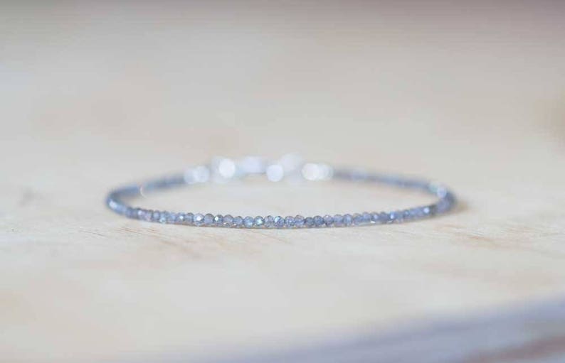 Dainty Labradorite Bracelet, Ultra Delicate Minimal Grey Gemstone Jewelry, Sterling Silver or Rose Gold Filled