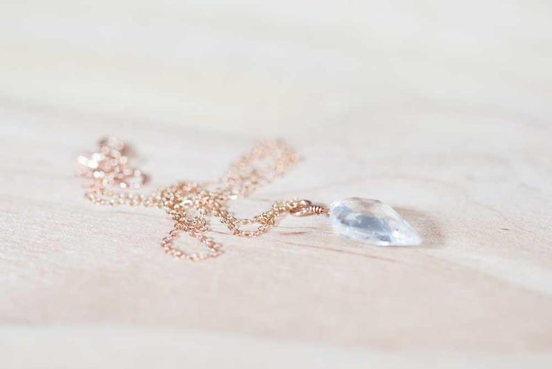 Clear Quartz Necklace on 14k Rose Gold Filled or Sterling Silver Chain, Delicate Crystal Pendant, Oxidized Sterling Silver Jewelry