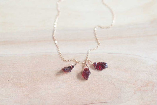 Rough Garnet Necklace on Sterling Silver or Rose Gold Filled Chain, Gemstone Cluster Necklace, Raw Garnet Crystal Jewelry, Oxidized