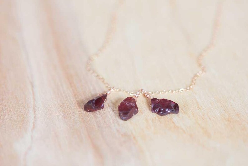 Rough Garnet Necklace on Sterling Silver or Rose Gold Filled Chain, Gemstone Cluster Necklace, Raw Garnet Crystal Jewelry, Oxidized