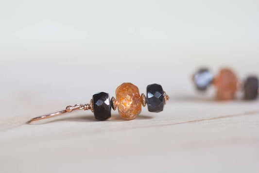 Sunstone & Grey Moonstone Earrings on Sterling Silver or Rose Gold Filled Earwires, Gemstone Dangle Stack Earrings, Orange Gemstone Jewelry