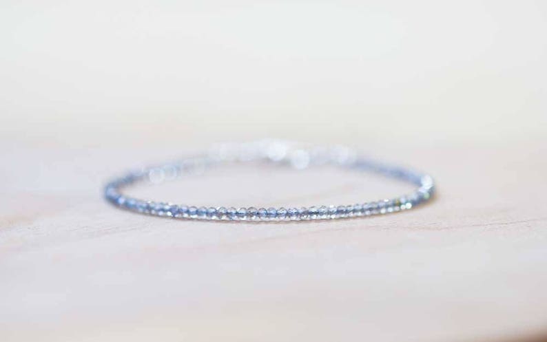 Dainty Labradorite Bracelet, Ultra Delicate Minimal Grey Gemstone Jewelry, Sterling Silver or Rose Gold Filled